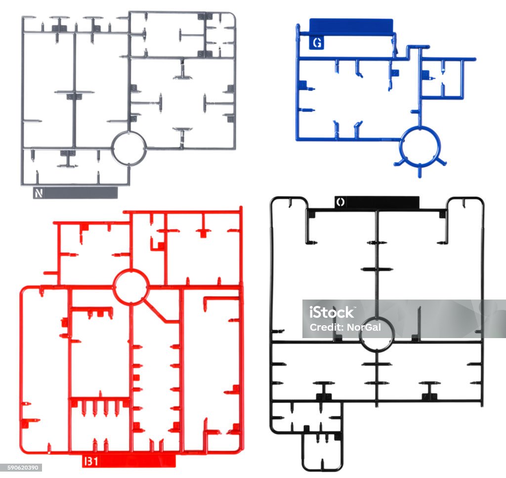 sprue sprue or injection moulding of toy on white background Model Kit Stock Photo