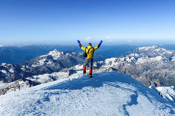 The man at Mount Elbrus top. Russia