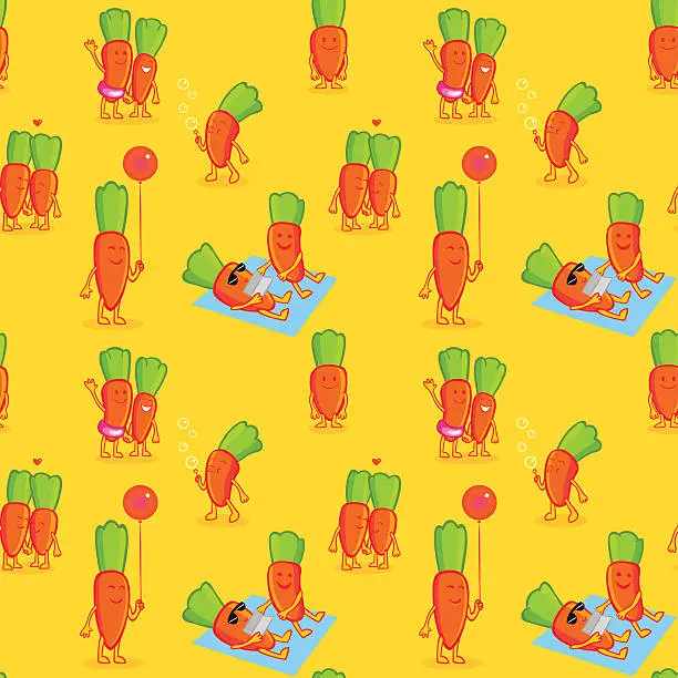 Vector illustration of Seamless pattern with cheerful cartoon carrots