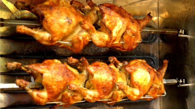 Chickens in a rotisserie.