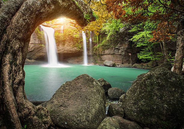 hew su wat waterfall in khao yai national park thailand - thailand asia famous place stone imagens e fotografias de stock