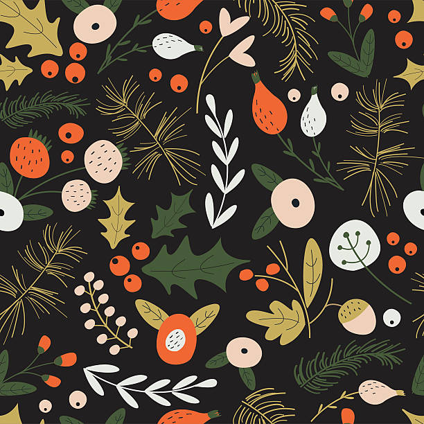 seamlessmerryxmasbackgroundgreen - winterberry holly stock illustrations