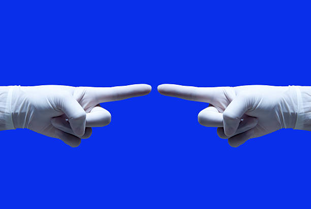 istock Human hand in medical glove 591402836