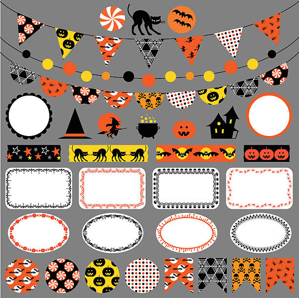 halloween ammer und etiketten - halloween witch domestic cat frame stock-grafiken, -clipart, -cartoons und -symbole