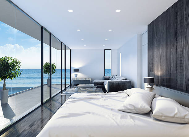 moderno dormitorio - loft apartment living room penthouse indoors fotografías e imágenes de stock