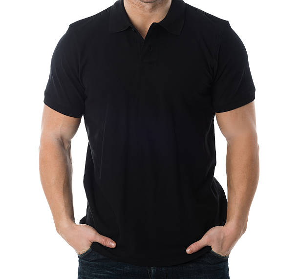 Man In Black Tshirt Standing Against White Background