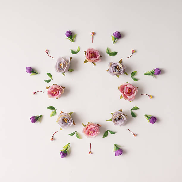 istock Creative arrangement of various flowers. 591404888