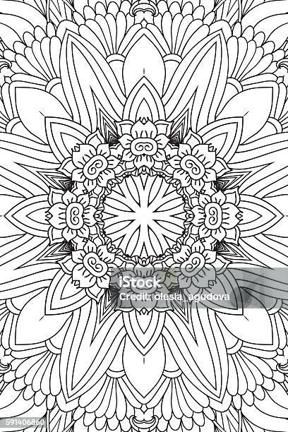 Mandala Background Ethnic Decorative Elements Hand Drawn Coloringg Book For Stock Illustration - Download Image Now