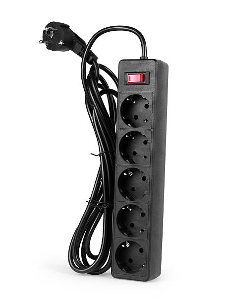 istock Close up of extension power strip isolated on white 591408120