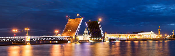 istock The raised Palace bridge at white nights 591408244
