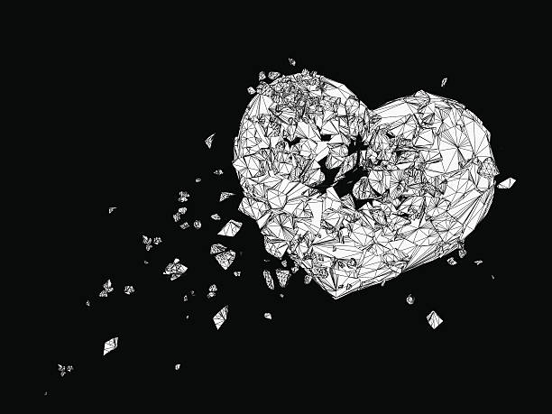 illustrations, cliparts, dessins animés et icônes de graphique polygonal du cœur brisé en noir et blanc - relationship difficulties depression heart shape sadness