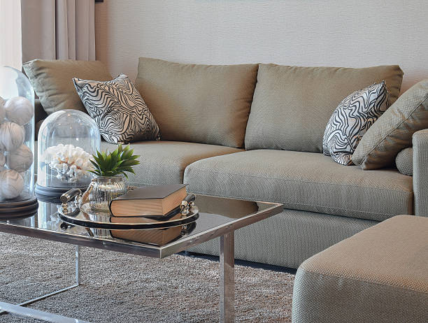 istock comfortable sofa with grey striped pillows in living room 591408702
