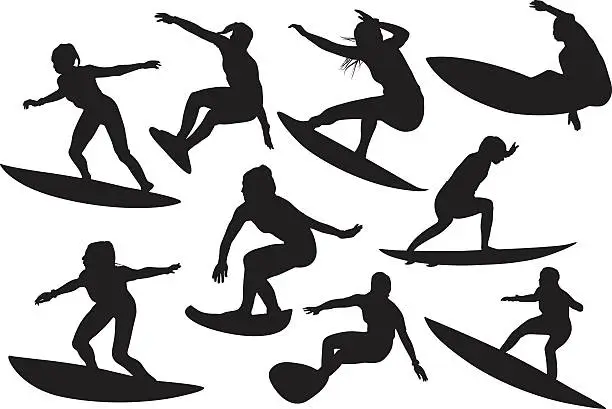 Vector illustration of Women surfing
