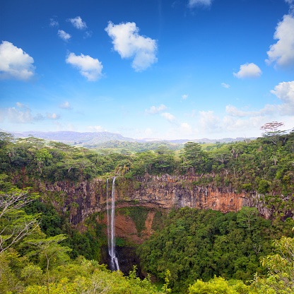 Scenic Chamarel waterfalls in Mauritius Island