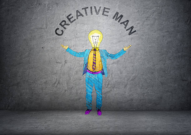 istock Hand drawn lamp-headed creative businessman in colorful suit with 591411694
