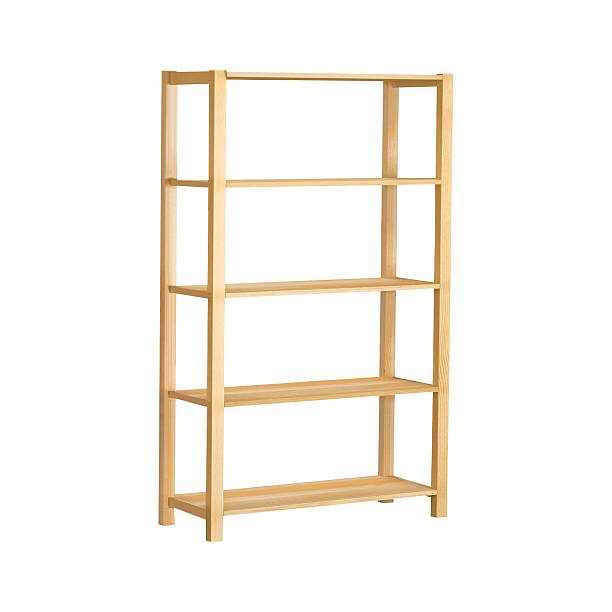 istock Wood bookshelves isolated on white 591413336