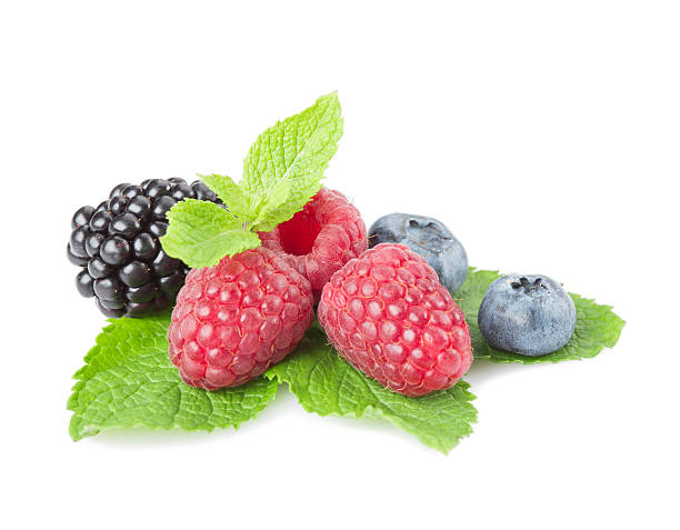 istock Mix of different berries on a white background. Isolated 591414218