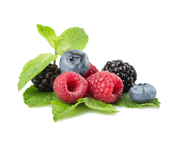 istock Mix of different berries on a white background. Isolated 591415246
