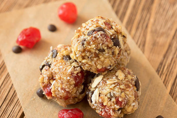 istock Delicious bites with cherry, cranberry, almond and chocolate 591416860