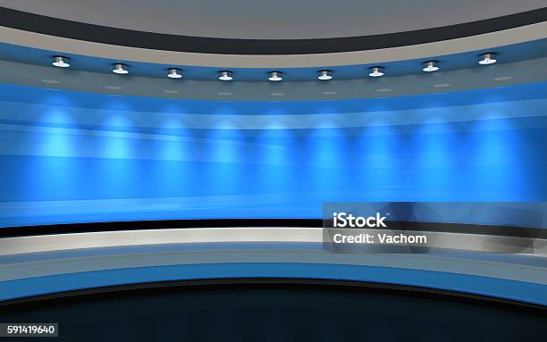 Blue Studio Blue Backdrop 3d Rendering Stock Photo - Download Image Now - Studio Shot, Virtual Reality, Virtual Reality Simulator