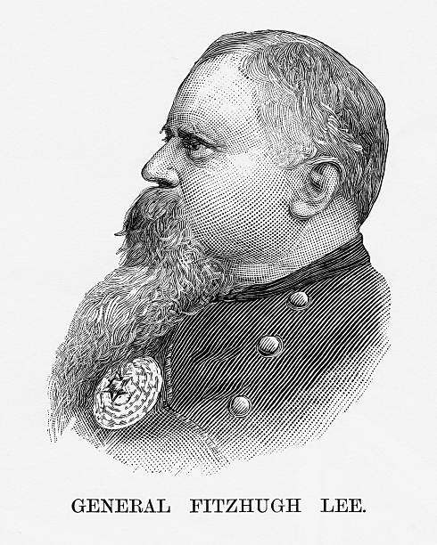 ilustrações, clipart, desenhos animados e ícones de general confederado fitzhugh lee guerra civil gravura, circa 1865 - civil war general engraving men