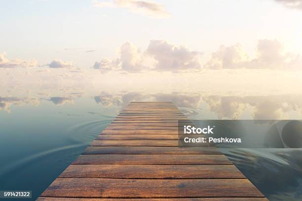Pier On Sky Background Stock Photo - Download Image Now - Pier, Bridge - Built Structure, Water
