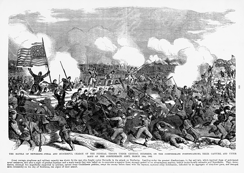 Engraving of The Battle of New Bern-Final and Successful Charge of the Federal Troops under General Burnside on the Confederate Fortifications, March 14, 1862 Civil War Engraving from 
