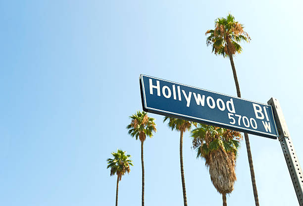 Hollywood Boulevard sign Hollywood Boulevard sign with palm trees hollywood california stock pictures, royalty-free photos & images