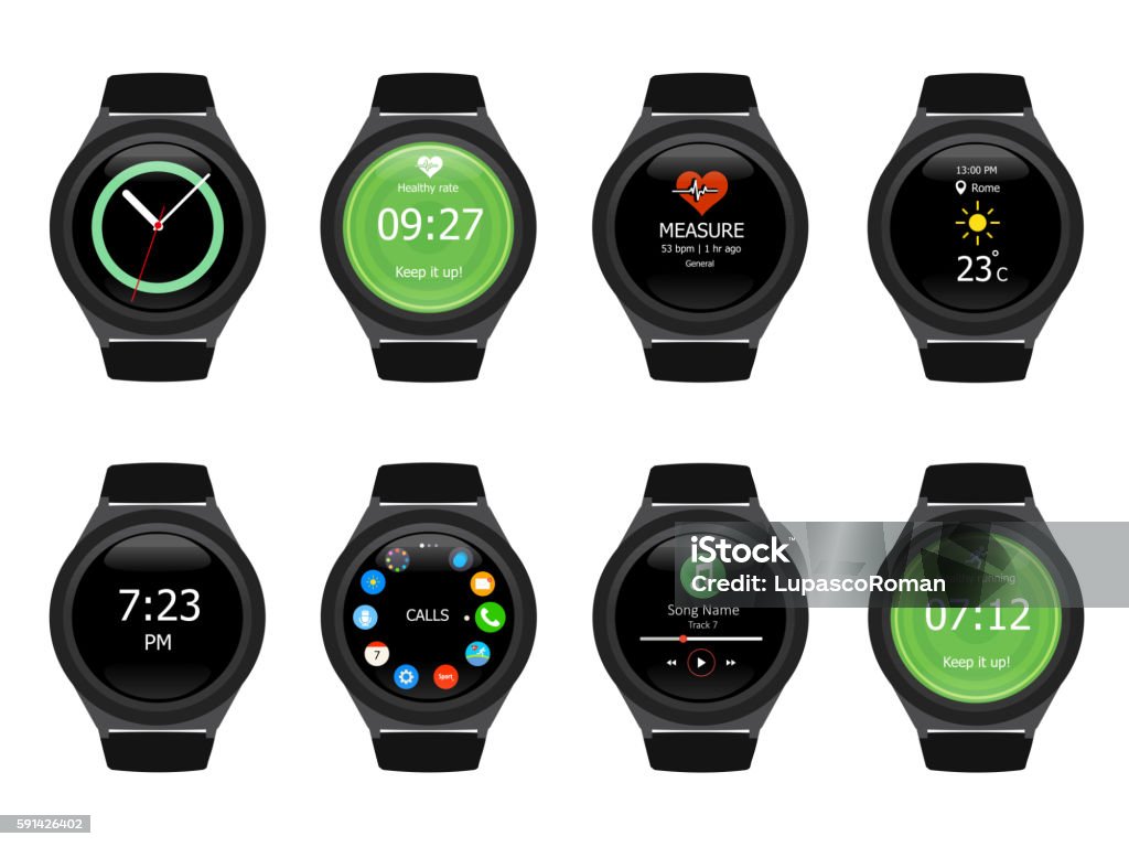 Computer Hand Watch Smart Watches Wearable Collection Computer New Technology Vector ...