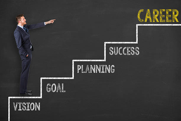 istock Career Concept Stairs on Blackboard Background 591431886
