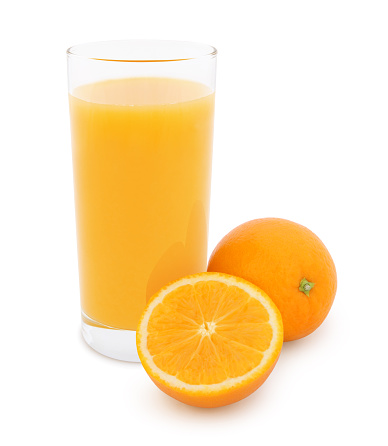 Orange juice placed on a white background