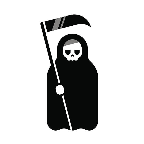 Death with scythe Cartoon Death with scythe icon. Black and white flat geometric vector illustration. Scythe stock illustrations