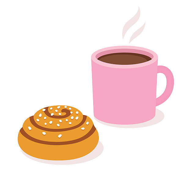 coffee with cinnamon roll Cup of coffee or tea with cinnamon roll. Isolated vector illustration. kanelbulle stock illustrations