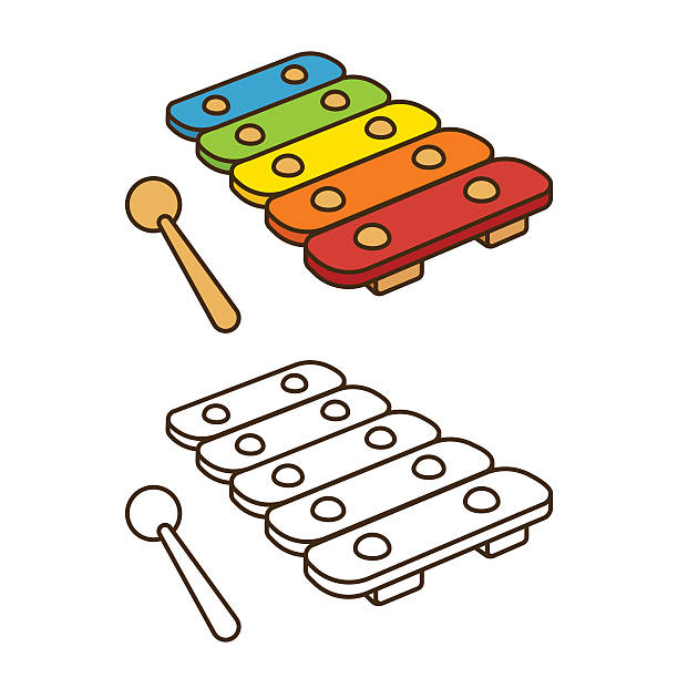 illustrazioni stock, clip art, cartoni animati e icone di tendenza di illustrazione xilofono giocattolo - xylophone toy percussion instrument color intensity