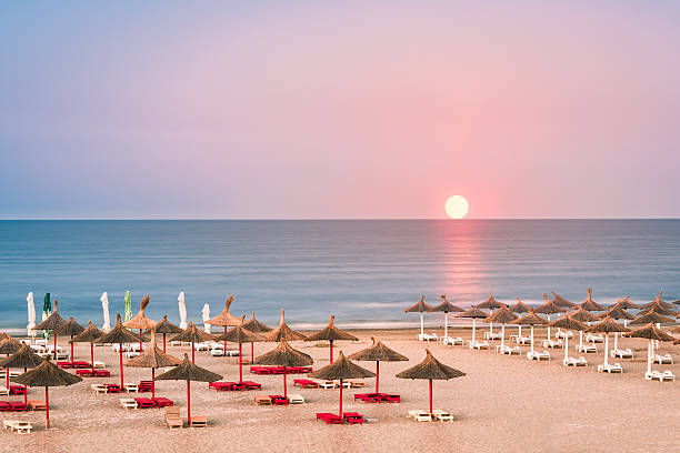 istock Clear sky sunrise over a sandy Black Sea beach 591436420