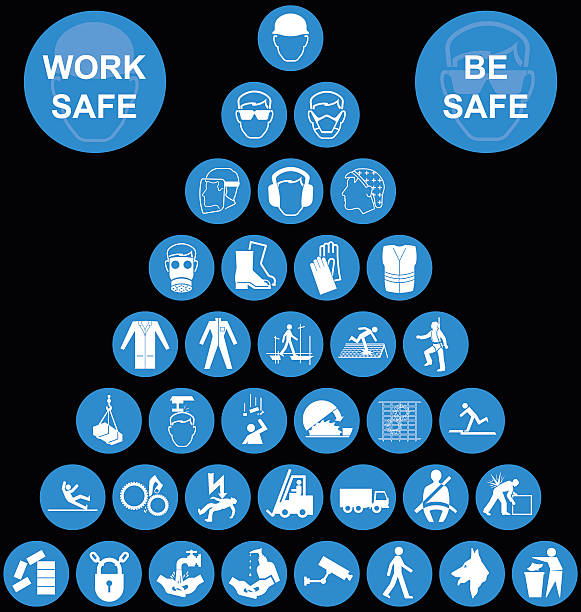 cyan pyramid health and safety icon kollektion - sicherheitsausrüstung stock-grafiken, -clipart, -cartoons und -symbole
