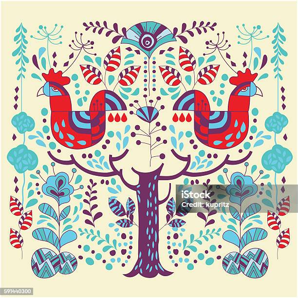 Scandinavian Style Illustration Animal And Floral Stock Illustration - Download Image Now - Animal, Art, Art And Craft