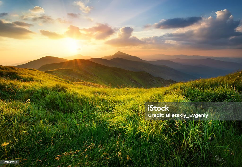 Mountain landscape Mountain valley during sunrise. Natural summer landscape Mountain Stock Photo