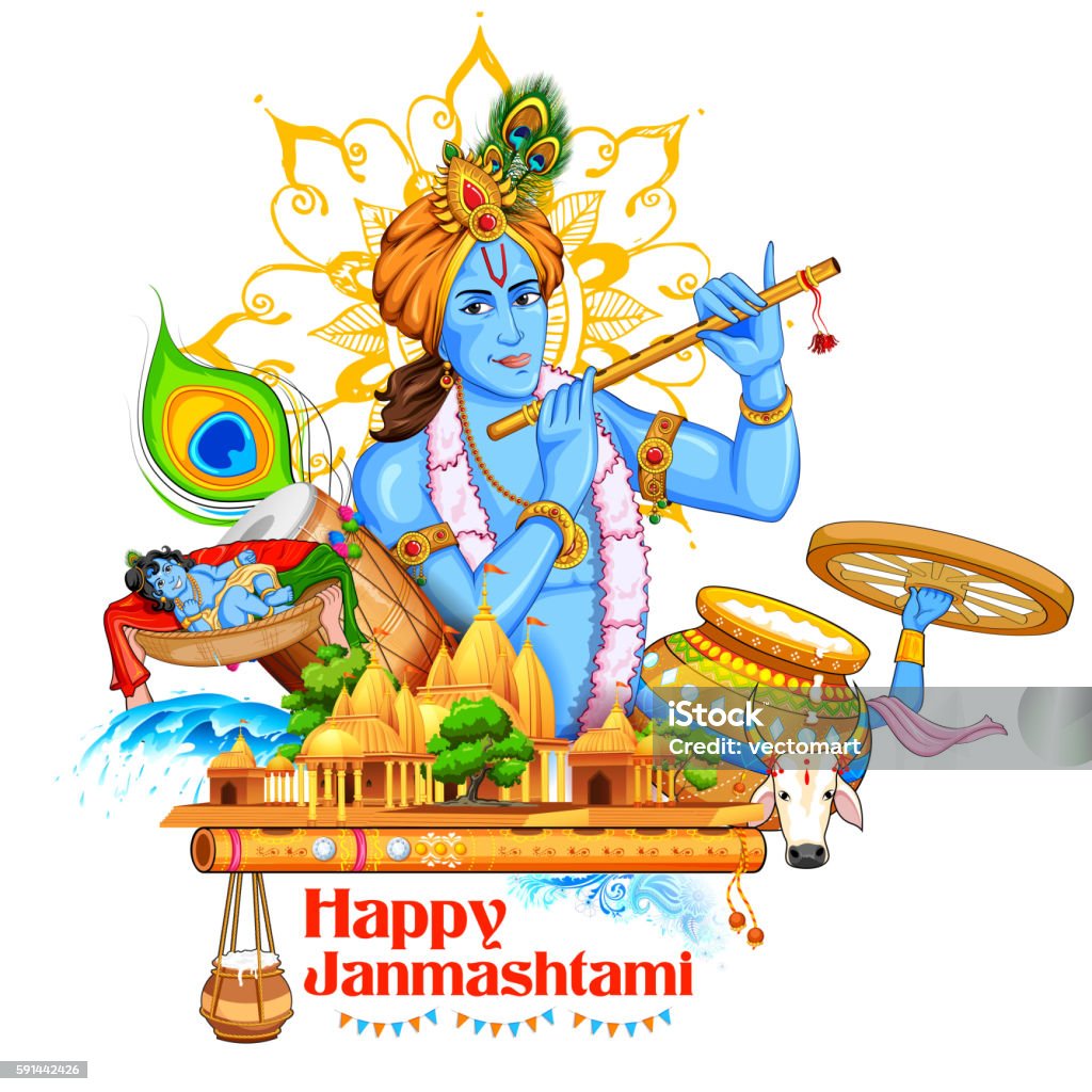Lord Krishana In Happy Janmashtami Stock Illustration - Download ...