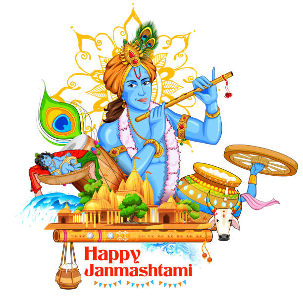 Lord Krishana in Happy Janmashtami illustration of Lord Krishana in Happy Janmashtami Krishna Janmashtami  stock illustrations