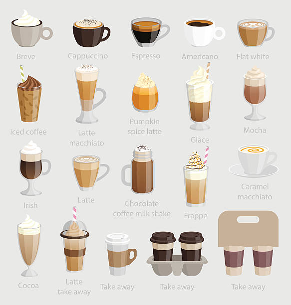 illustrazioni stock, clip art, cartoni animati e icone di tendenza di set caffè. - cappuccino