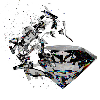 3d rendered sparkling diamond refraction on white background.