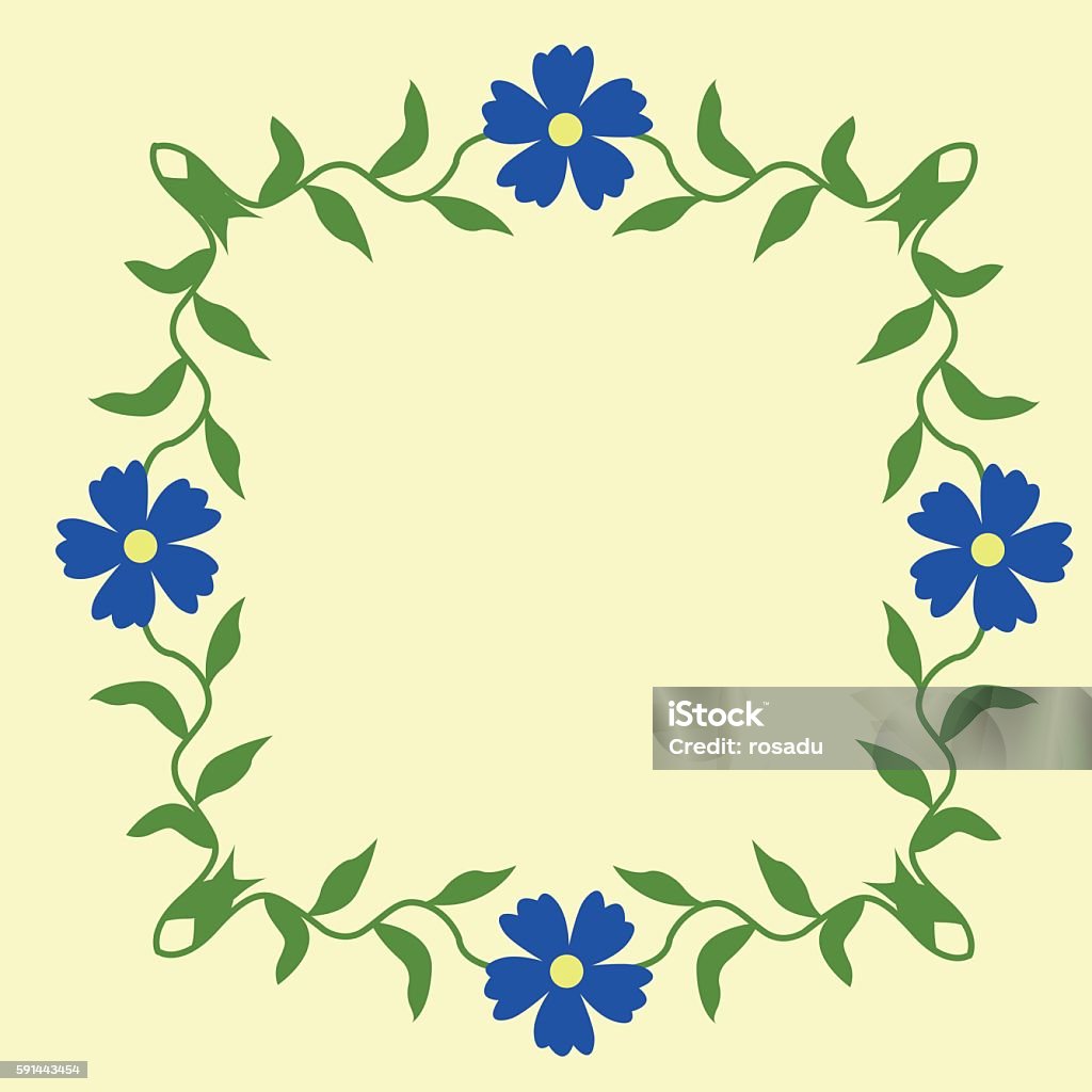 Ilustración de Borde Floral Vintage Con Flores Azules Decoradas Con Hojas  Verdes y más Vectores Libres de Derechos de Amor - iStock