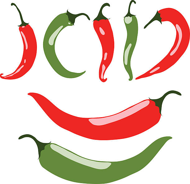Chili peppers, red and green, vector illustration, isolated, on white Chili peppers, red and green, vector illustration, isolated, on white background red bell pepper stock illustrations