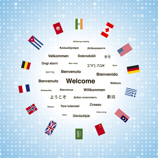 czarne wyrażenia powitalne w różnych językach - european culture europe national flag flag stock illustrations
