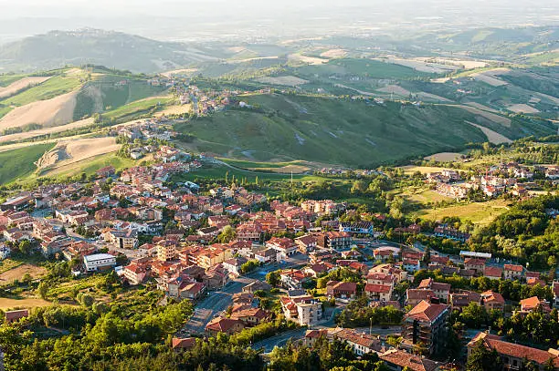 Modern San Marino Suburban districts view from above. Horizontal shot.