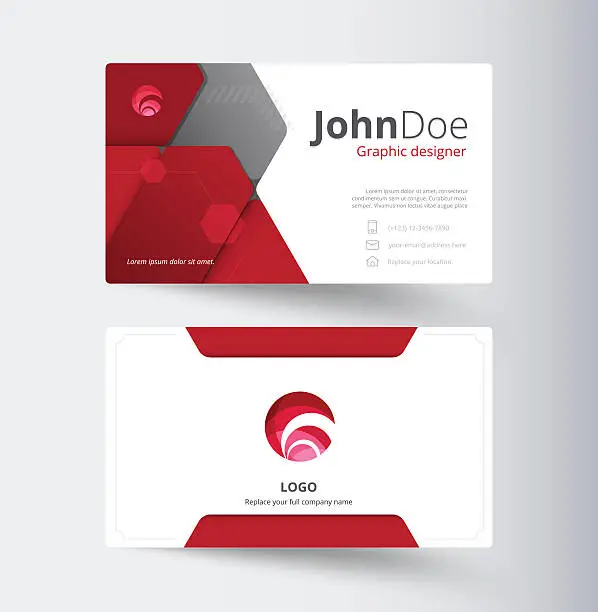 Vector illustration of Red abstract business contact card template design.
