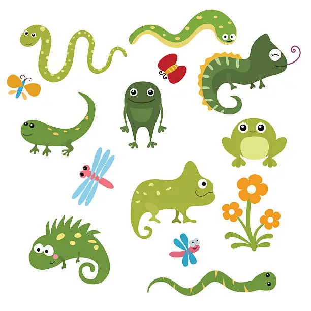 Vector illustration of Set funny reptiles