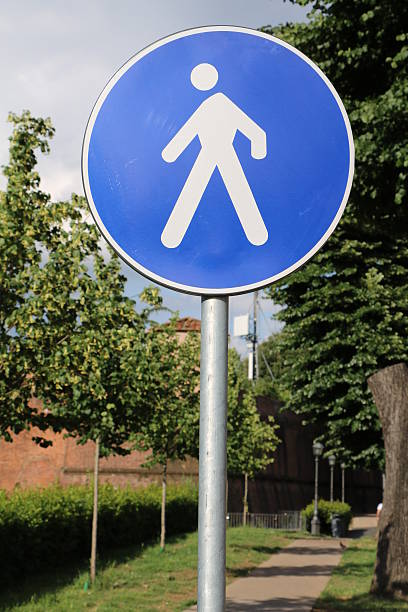 istock Traffic sign Pedestrian way in Florence, Italy 591448454
