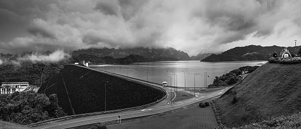 The dam in the rainy day stock photo